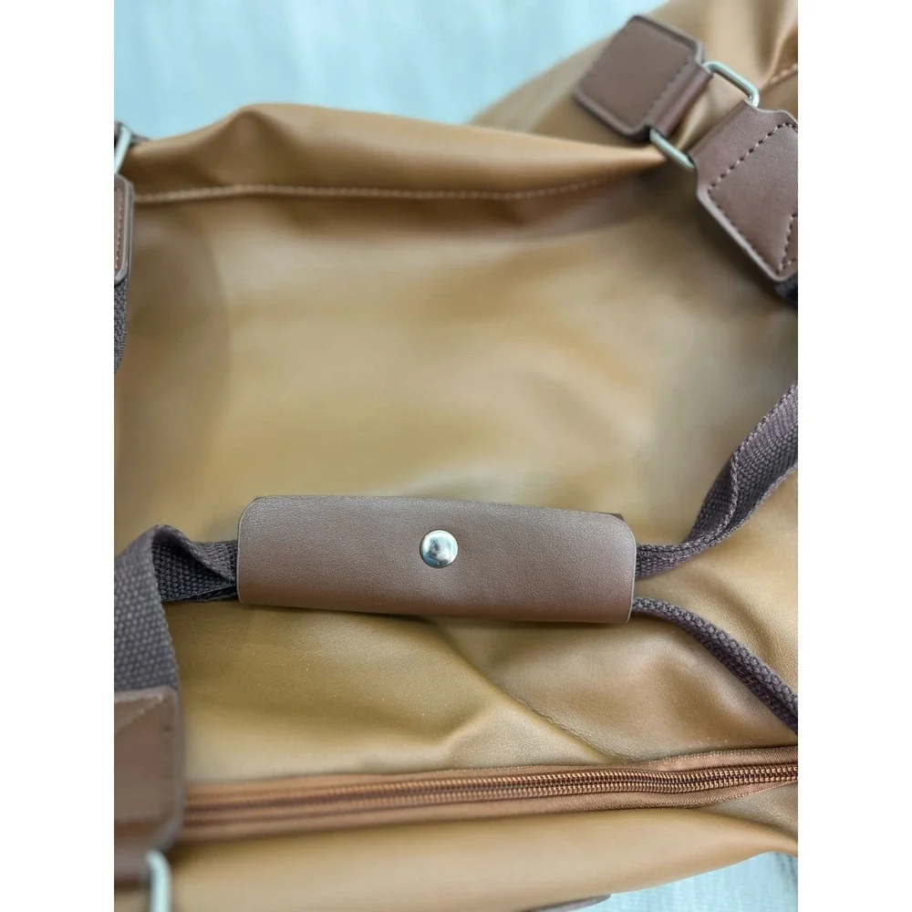 Bella Russo Brown Faux Leather Inner Pockets Travel Rolling Duffle Bag Carry On